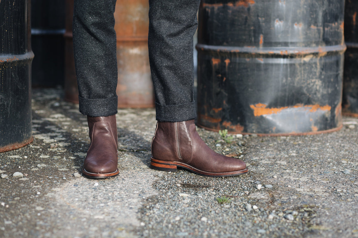 Side Zip Dark Brown Washed Horsehide – VIBERG